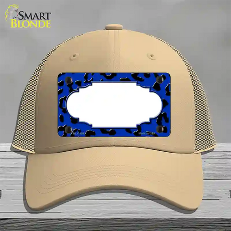 Blue Black Cheetah Scallop Novelty License Plate Hat Mesh / Khaki