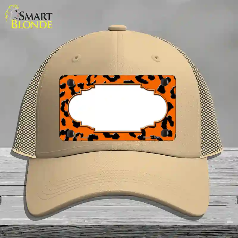 Orange Black Cheetah Scallop Novelty License Plate Hat Mesh / Khaki