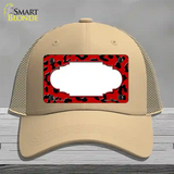 Red Black Cheetah Scallop Novelty License Plate Hat Mesh / Khaki