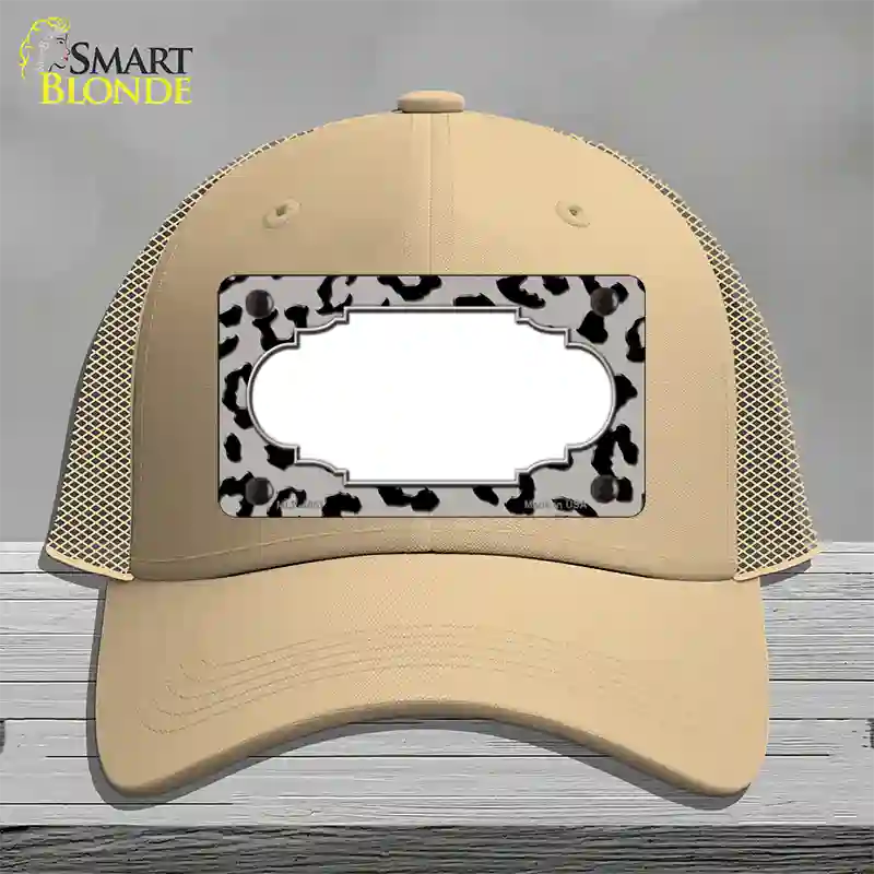 Grey Black Cheetah Scallop Novelty License Plate Hat Mesh / Khaki