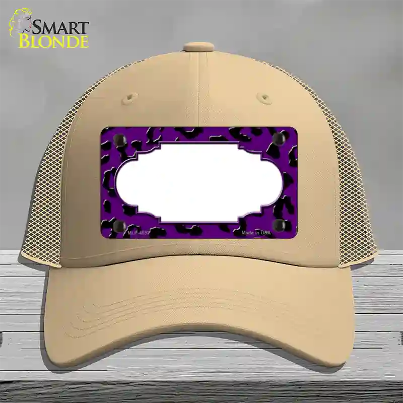 Purple Black Cheetah Scallop Novelty License Plate Hat Mesh / Khaki