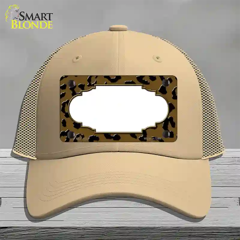 Brown Black Cheetah Scallop Novelty License Plate Hat Mesh / Khaki