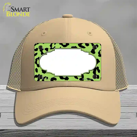 Lime Green Black Cheetah Scallop Novelty License Plate Hat Mesh / Khaki