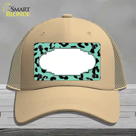 Mint Black Cheetah Scallop Novelty License Plate Hat Mesh / Khaki