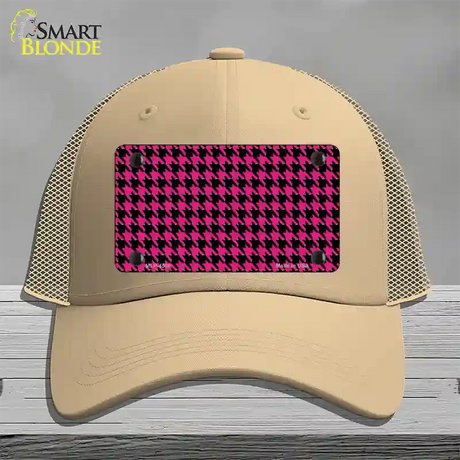 Pink Black Houndstooth Novelty License Plate Hat Mesh / Khaki