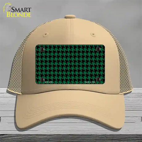 Green Black Houndstooth Novelty License Plate Hat Mesh / Khaki