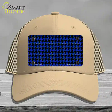 Blue Black Houndstooth Novelty License Plate Hat Mesh / Khaki