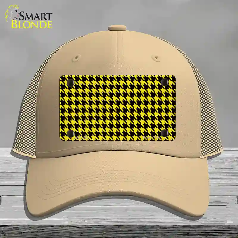 Yellow Black Houndstooth Novelty License Plate Hat Mesh / Khaki