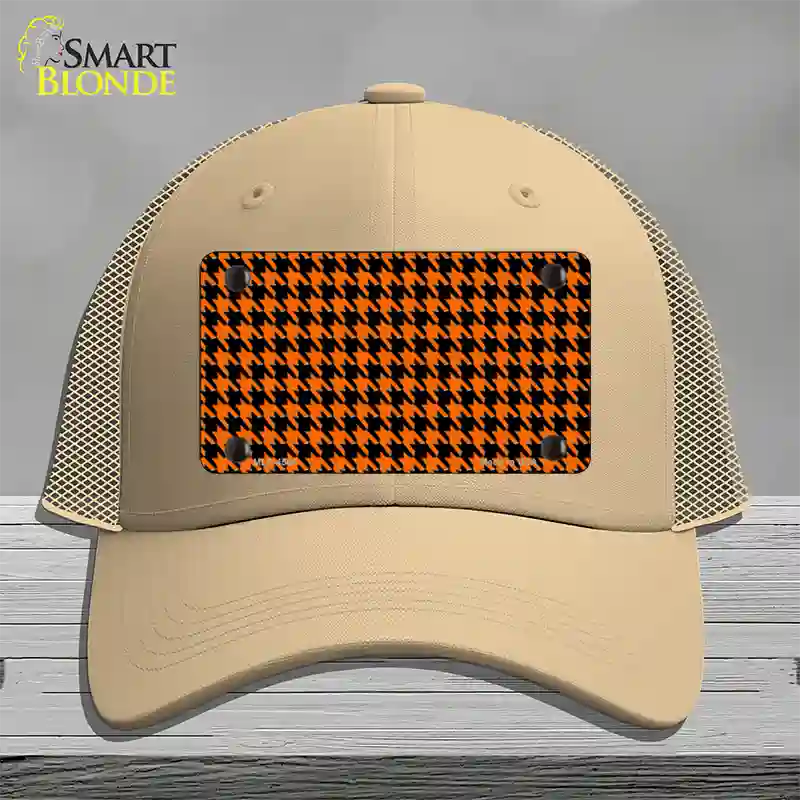 Orange Black Houndstooth Novelty License Plate Hat Mesh / Khaki