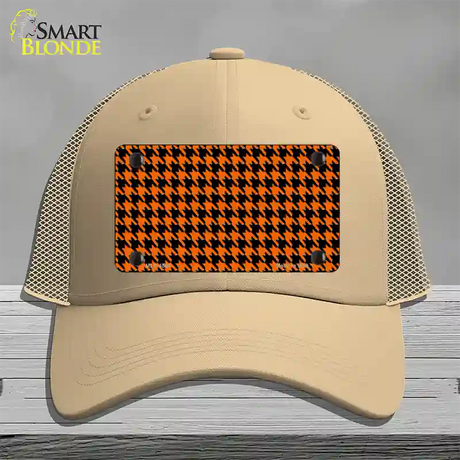 Orange Black Houndstooth Novelty License Plate Hat Mesh / Khaki