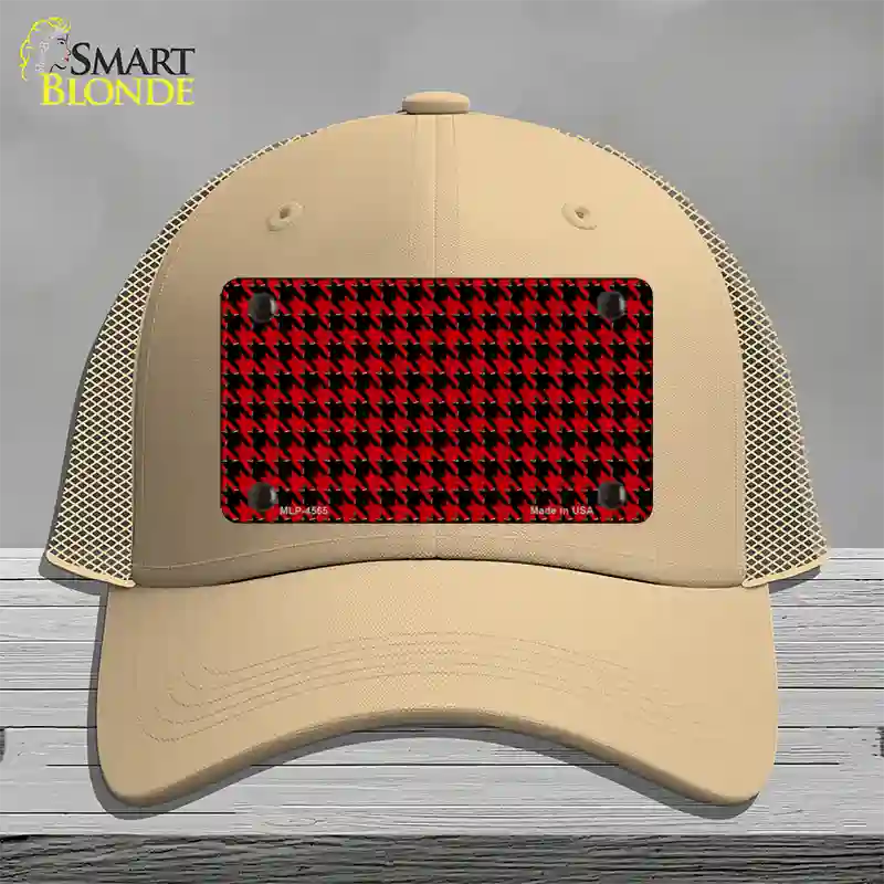 Red Black Houndstooth Novelty License Plate Hat Mesh / Khaki