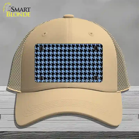 Light Blue Black Houndstooth Novelty License Plate Hat Mesh / Khaki