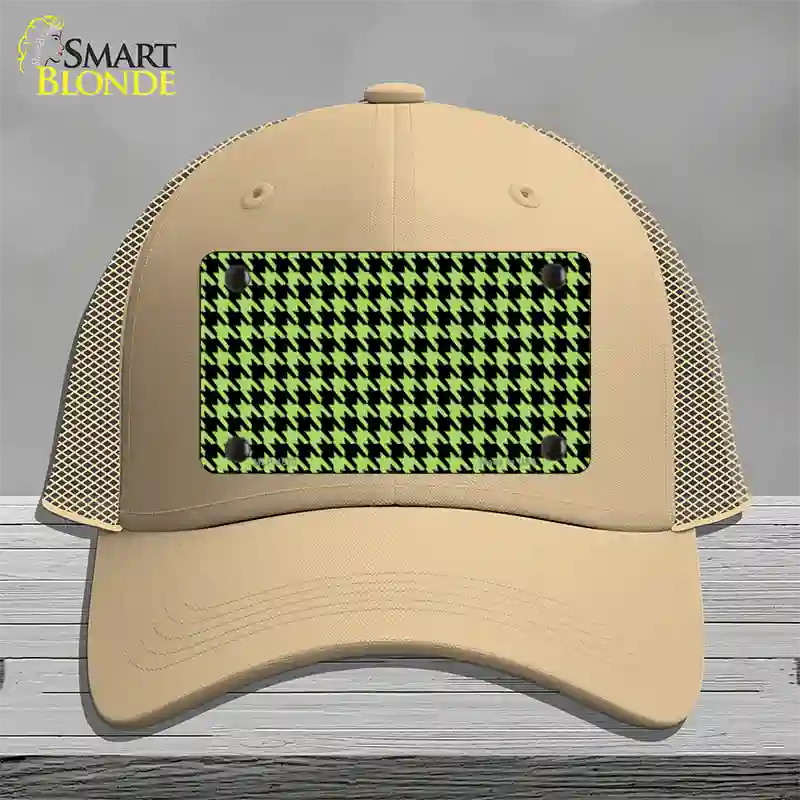 Lime Green Black Houndstooth Novelty License Plate Hat Mesh / Khaki