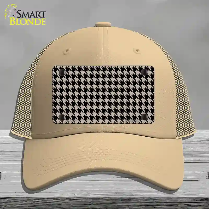 Tan Black Houndstooth Novelty License Plate Hat Mesh / Khaki