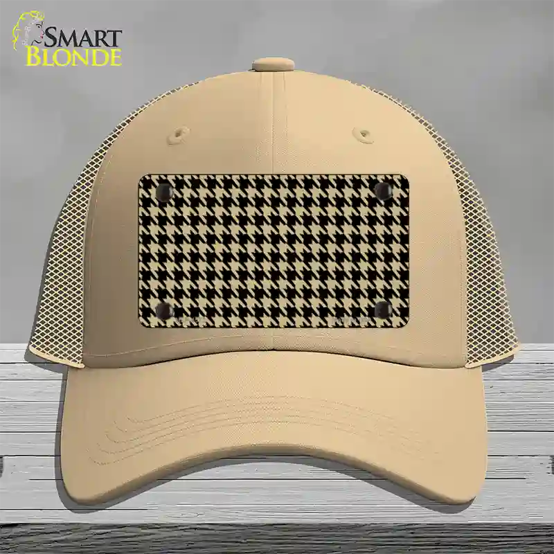 Gold Black Houndstooth Novelty License Plate Hat Mesh / Khaki