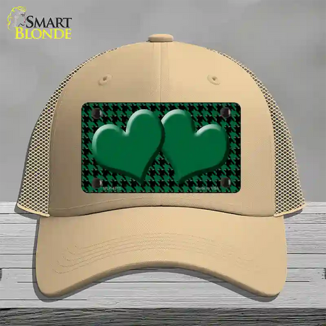 Green Black Houndstooth Green Center Hearts Novelty License Plate Hat Mesh / Khaki