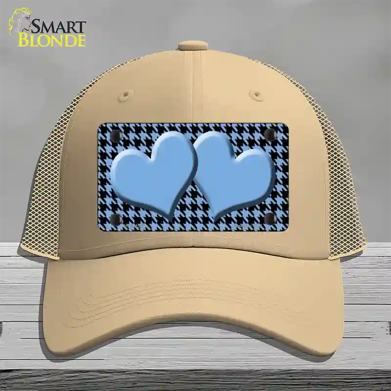 Light Blue Black Houndstooth Light Blue Center Hearts Novelty License Plate Hat Mesh / Khaki