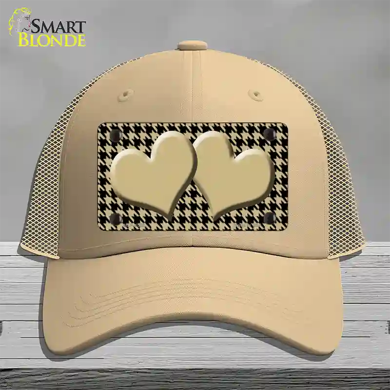 Gold Black Houndstooth Gold Center Hearts Novelty License Plate Hat Mesh / Khaki