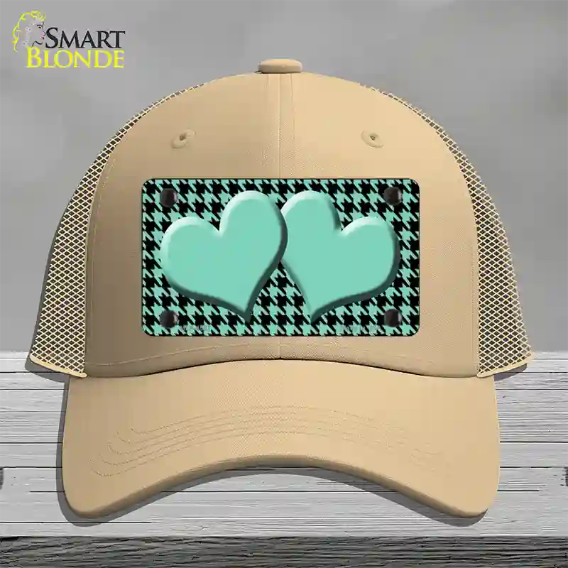 Mint Black Houndstooth Mint Center Hearts Novelty License Plate Hat Mesh / Khaki