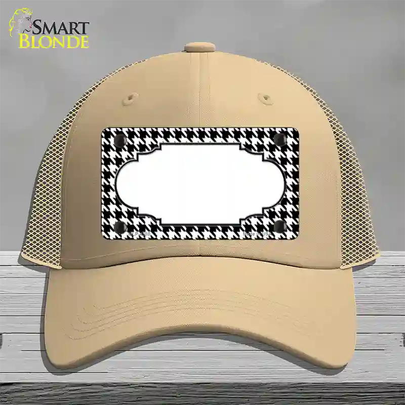 White Black Houndstooth Scallop Center Novelty License Plate Hat Mesh / Khaki