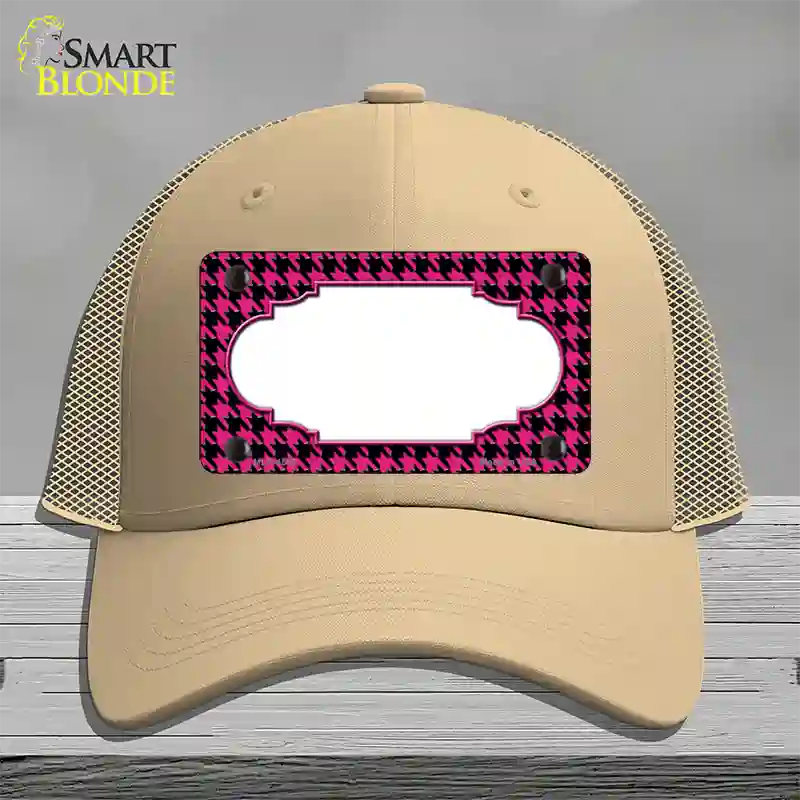 Pink Black Houndstooth Scallop Center Novelty License Plate Hat Mesh / Khaki