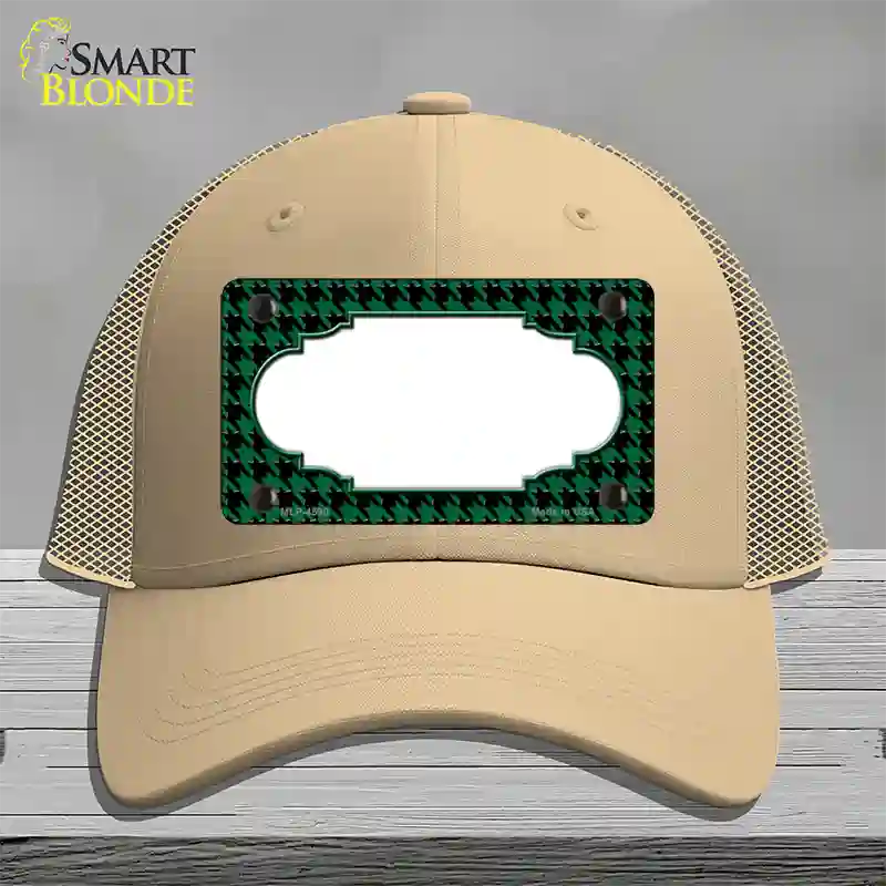 Green Black Houndstooth Scallop Center Novelty License Plate Hat Mesh / Khaki