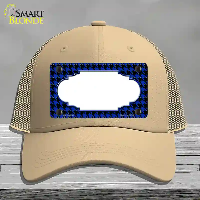 Blue Black Houndstooth Scallop Center Novelty License Plate Hat Mesh / Khaki