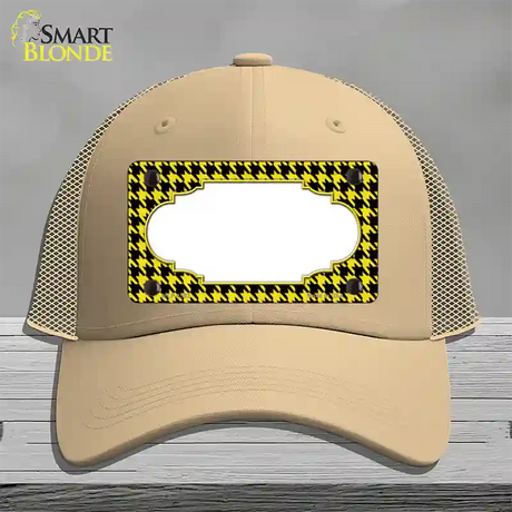 Yellow Black Houndstooth Scallop Center Novelty License Plate Hat Mesh / Khaki