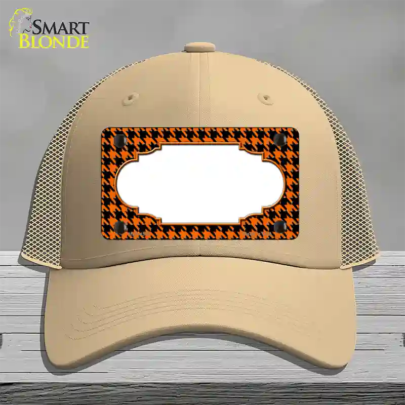 Orange Black Houndstooth Scallop Center Novelty License Plate Hat Mesh / Khaki