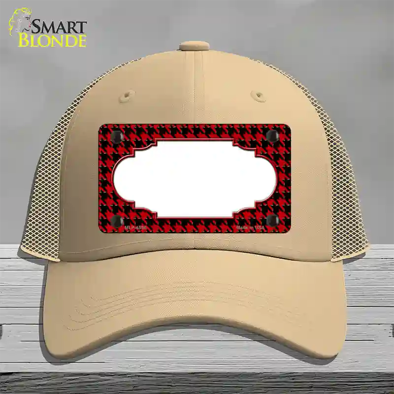 Red Black Houndstooth Scallop Center Novelty License Plate Hat Mesh / Khaki