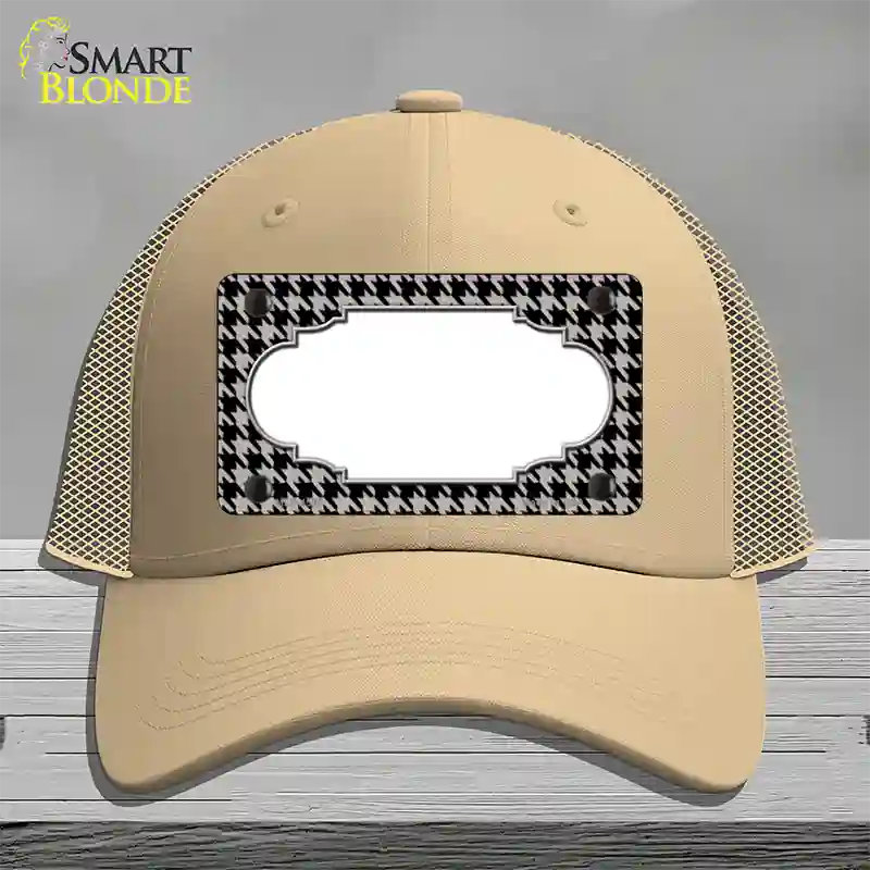 Grey Black Houndstooth Scallop Center Novelty License Plate Hat Mesh / Khaki