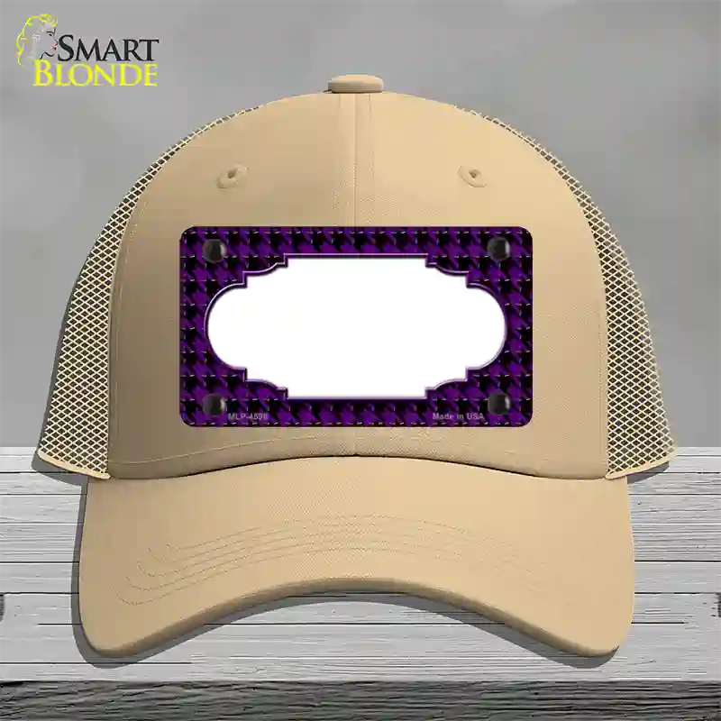 Purple Black Houndstooth Scallop Center Novelty License Plate Hat Mesh / Khaki