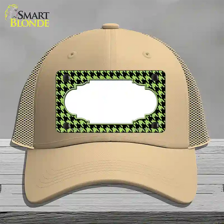 Lime Green Black Houndstooth Scallop Center Novelty License Plate Hat Mesh / Khaki