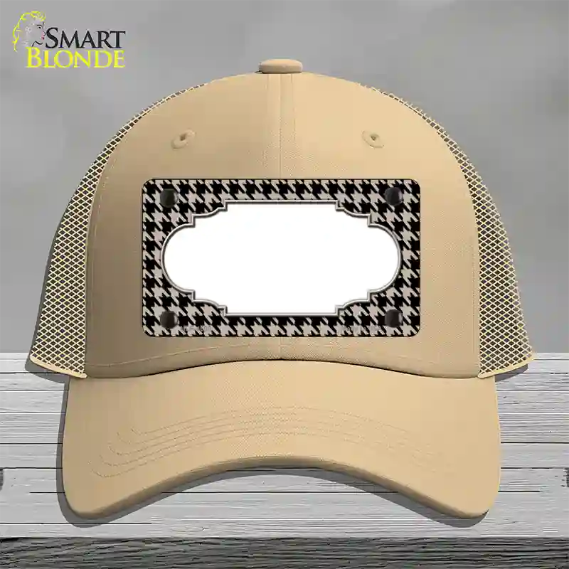 Tan Black Houndstooth Scallop Center Novelty License Plate Hat Mesh / Khaki