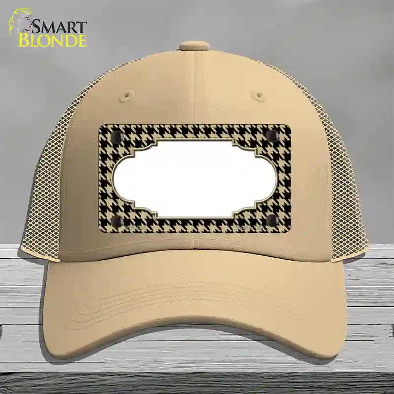 Gold Black Houndstooth Scallop Center Novelty License Plate Hat Mesh / Khaki