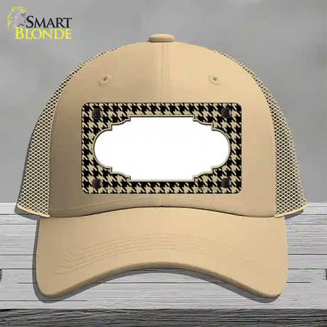 Gold Black Houndstooth Scallop Center Novelty License Plate Hat Mesh / Khaki