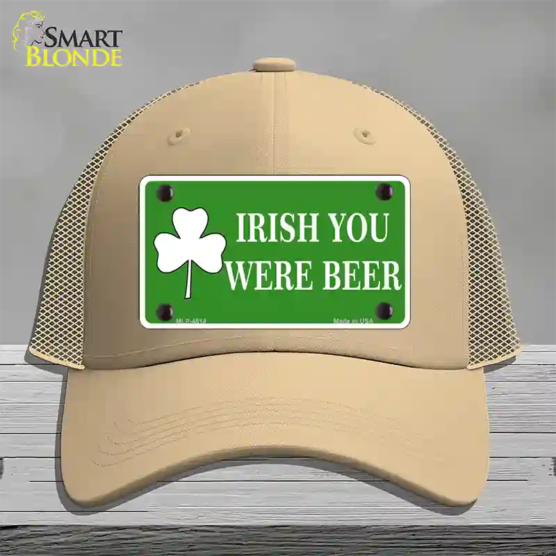 Irish You Were Beer Novelty License Plate Hat Mesh / Khaki