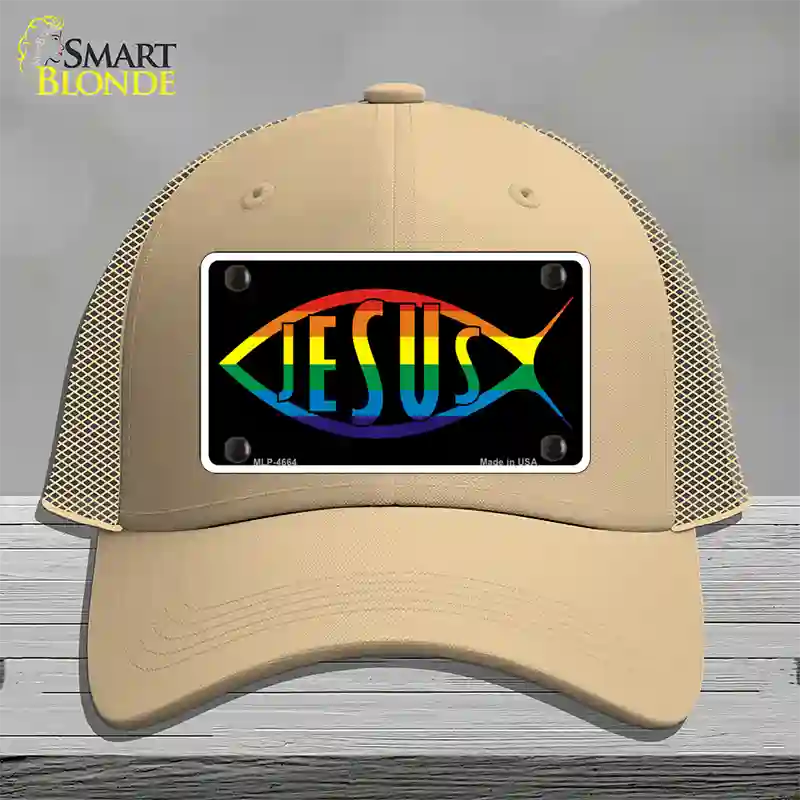 Jesus Fish Rainbow Novelty License Plate Hat Mesh / Khaki