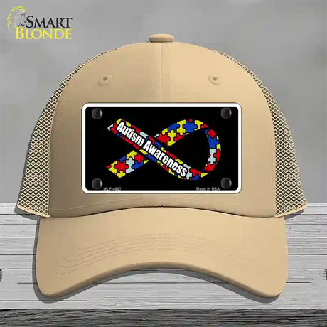 Autism Awareness Ribbon Novelty License Plate Hat Mesh / Khaki