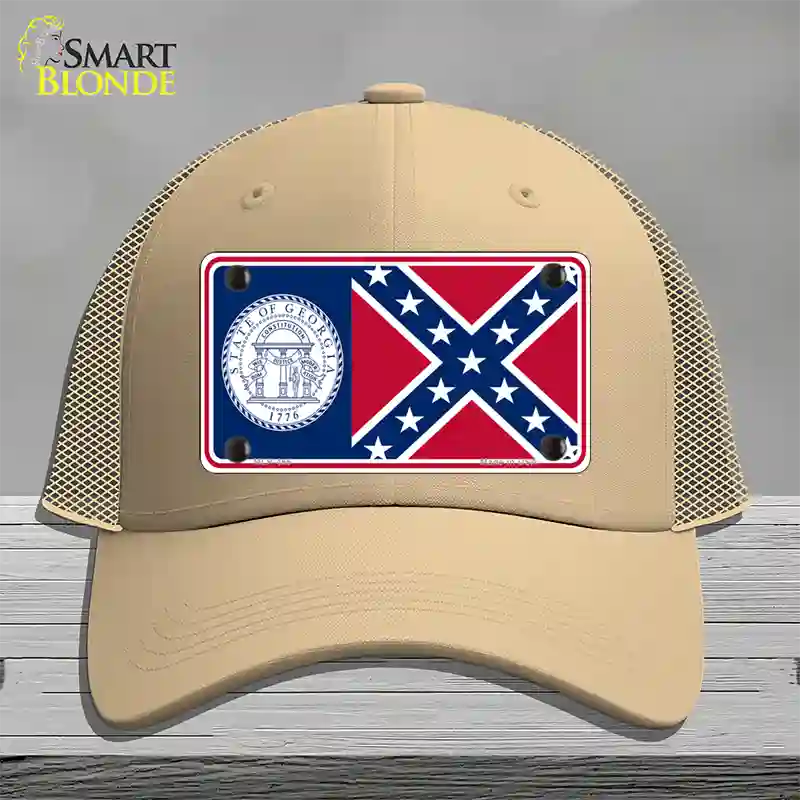 Georgia Confederate State Flag Novelty License Plate Hat Mesh / Khaki