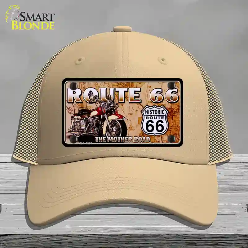 Route 66 Mother Road Motorcycle Novelty License Plate Hat Mesh / Khaki