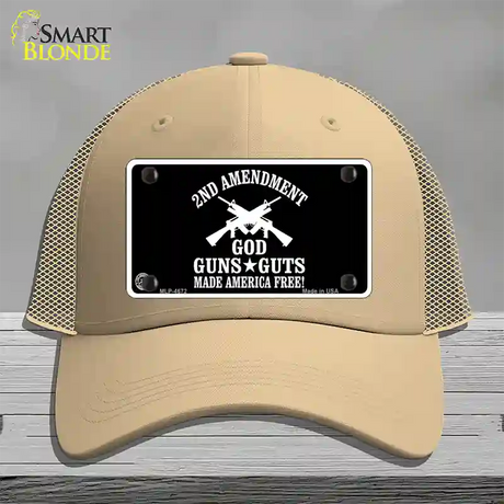 God, Guns, Guts Novelty License Plate Hat Mesh / Khaki