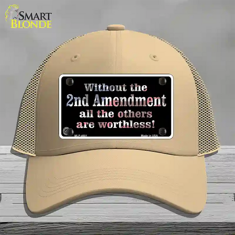 Without 2nd Amendment Novelty License Plate Hat Mesh / Khaki