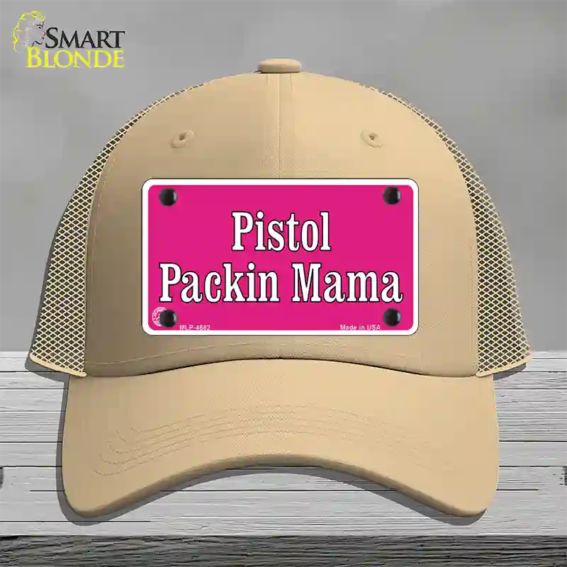 Pistol Packin Mama Novelty License Plate Hat Mesh / Khaki