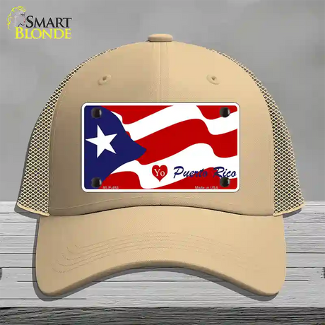 I Love Puerto Rico Novelty License Plate Hat Mesh / Khaki