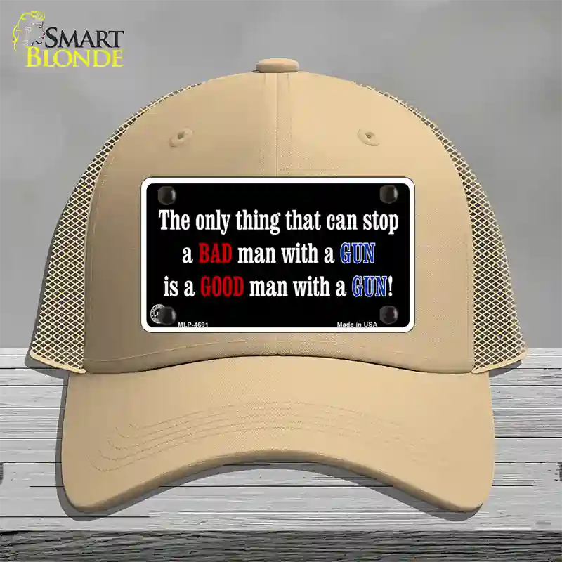 Stop A Bad Man Novelty License Plate Hat Mesh / Khaki