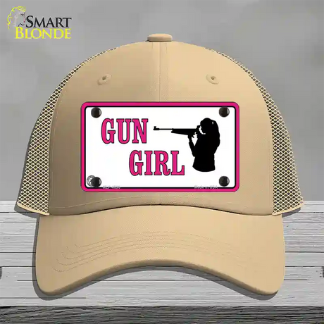 Gun Girl Novelty License Plate Hat Mesh / Khaki