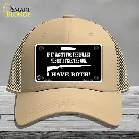 No Bullet No Gun Fear Novelty License Plate Hat Mesh / Khaki