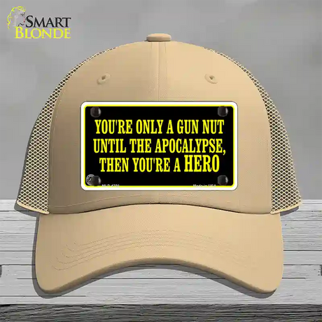 Gun Nut Novelty License Plate Hat Mesh / Khaki