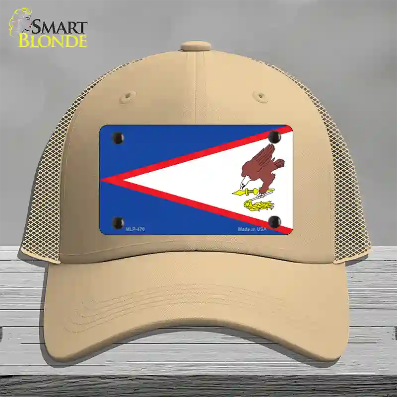 American Samoa Flag Novelty License Plate Hat Mesh / Khaki